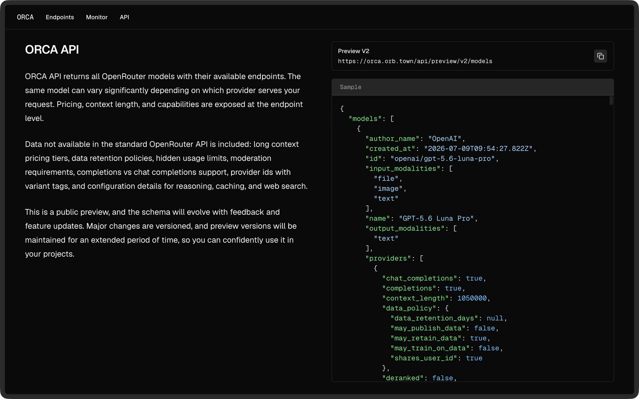 The public API preview, with endpoint-level data policy and modalities
